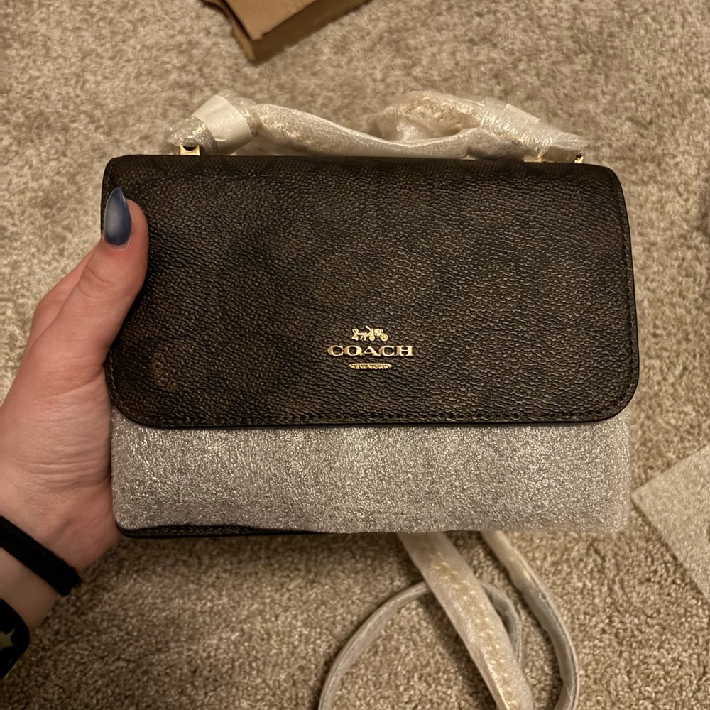 Coach mini klare crossbody bag in walnut/black with signature canvas